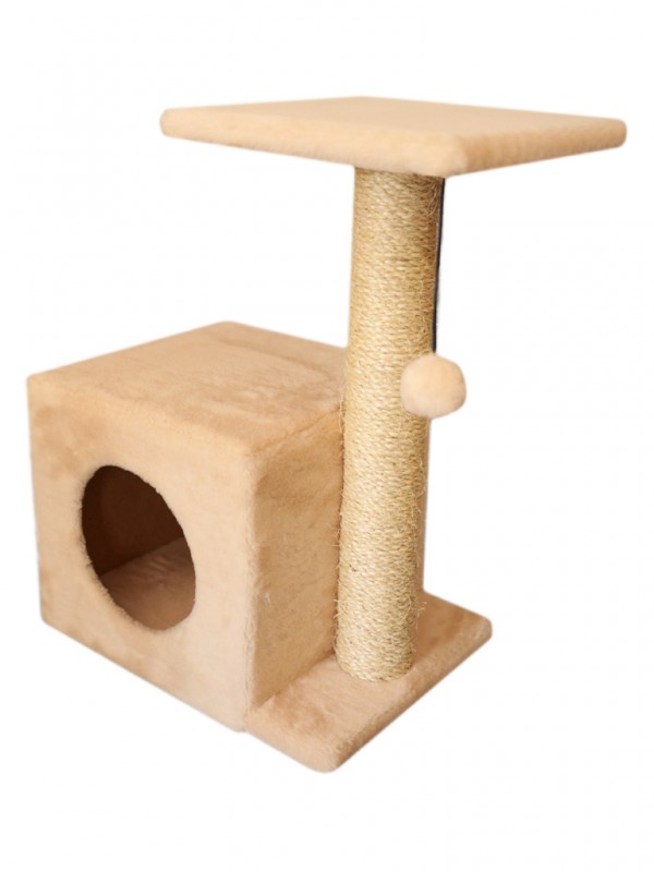 Когтеточка для котов и кошек домик с боковой полкой, мех+сизаль, 60 см, РБ.