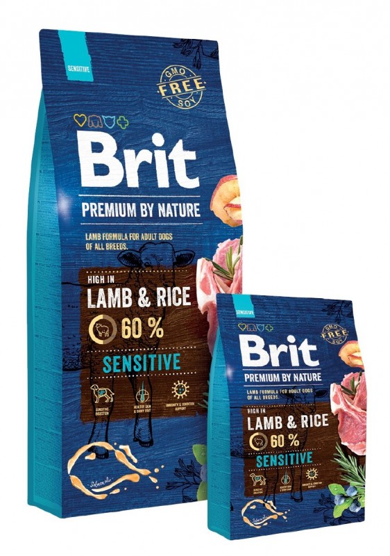 Гипоаллергенный корм Брит для собак всех пород на мясе ягненка - Brit Premium Sensetive Lamb&Rice