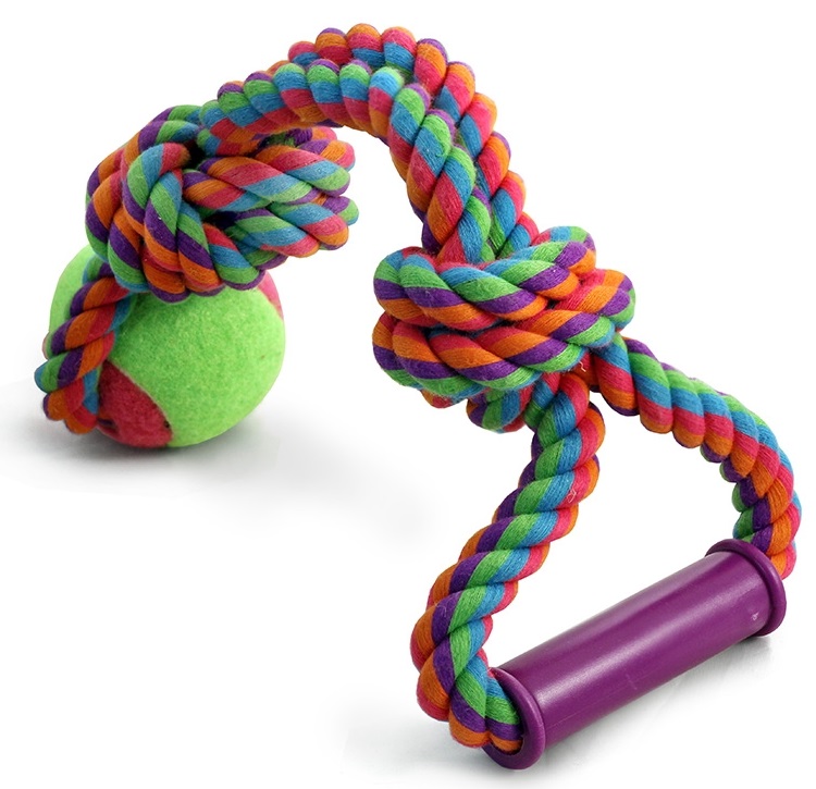 Игрушка для собак Triol "Верёвка с ручкой, 2 узла и мяч"